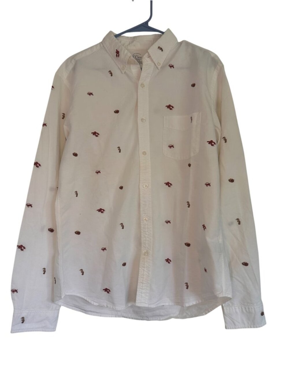J.Crew Oxford Lobster Embroidered Button Down Shirt Mens Large White Preppy